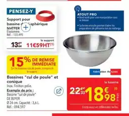 METRO Bassines cul de poule et conique offre