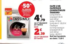 Super U TASSIMO Cafe l'or capsules compatibles offre