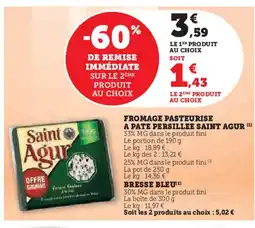 Super U SAINT AGUR Fromage pasteurise a pate persillee offre
