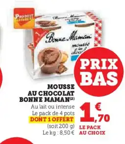 Super U BONNE MAMAN Mousse au chocolat offre