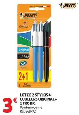 Auchan Lot de 2 stylos 4 couleurs original+ 1 pro bic offre