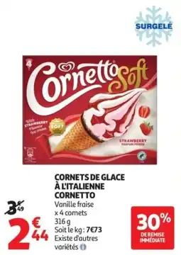 Auchan Cornets de glace à l'italienne cornetto offre