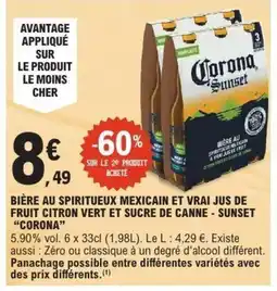 E.Leclerc CORONA Bière au spiritueux mexicain et vrai jus de fruit citron vert et sucre de canne - sunset offre