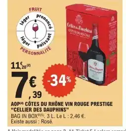 E.Leclerc CELLIER DES DAUPHINS Aop côtes du rhône vin rouge prestige offre