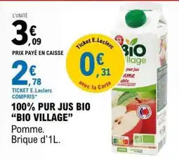 E.Leclerc 100% PUR JUS BIO “BIO VILLAGE” offre