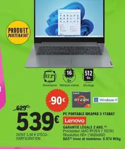 E.Leclerc LENOVO Pc portable ideapad 3 17ABA7 offre