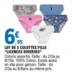 E.Leclerc LOT DE 5 CULOTTES FILLE “LICENCES DIVERSES” offre