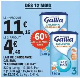 E.Leclerc Lait de Croissance Calisma 'Laboratoire Gallia' offre