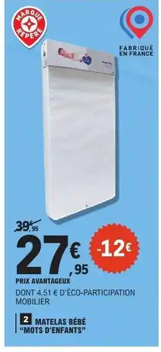 E.Leclerc MATELAS BÉBÉ MOTS D'ENFANTS offre