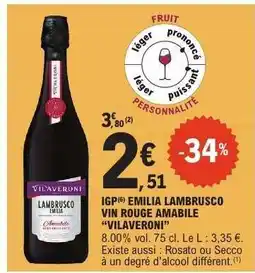 E.Leclerc IGP EMILIA LAMBRUSCO VIN ROUGE AMABILE VILAVERONI offre