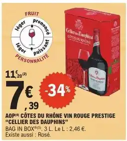 E.Leclerc AOP CÔTES DU RHÔNE VIN ROUGE PRESTIGE “CELLIER DES DAUPHINS” offre