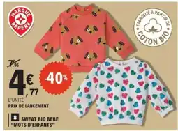E.Leclerc SWEAT BIO BEBE “MOTS D'ENFANTS” offre