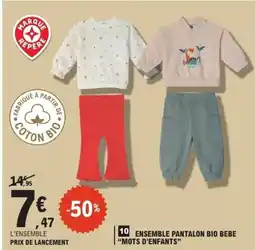 E.Leclerc MOTS D'ENFANTS Ensemble pantalon bio bebe offre
