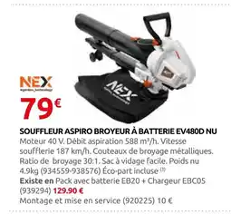 Rural Master Nex souffleur aspiro broyeur à batterie ev480d nu offre