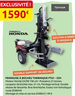 Rural Master Temver fendeuse à bûches thermique ft61 - 22h offre