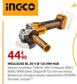 Rural Master Ingco meuleuse bl 20 v ø 125 mm nue offre