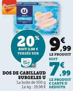 Super U U dos de cabillaud surgelés offre