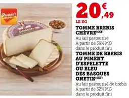 Super U Onetik tomme brebis chèvre offre
