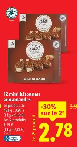 Lidl Bon gelati 12 mini bâtonnets aux amandes offre
