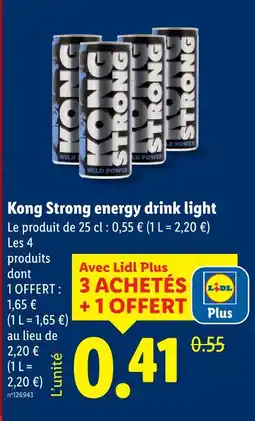 Lidl Kong strong energy drink light offre