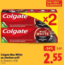 Lidl Colgate max white au charbon actif offre