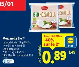 Lidl Milbona bio mozzarella offre