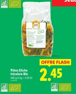 Lidl Sacla pâtes eliche tricolore bio offre