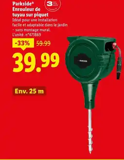 Lidl Parkside enrouleur de tuyau sur piquet offre