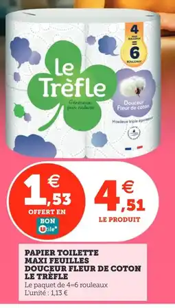 Utile Papier toilette maxi feuilles douceur fleur de coton le trèfle offre