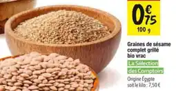 Les Comptoirs de la Bio Graines de sésame complet grillé bio vrac la sélection des comptoirs offre