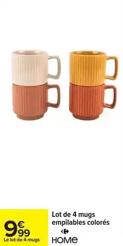 Carrefour Drive Lot de 4 mugs empilables colorés offre