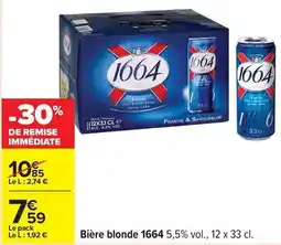 Carrefour Drive Kronenbourg - bière blonde 1664 5.5% vol., 12 x 33 cl offre