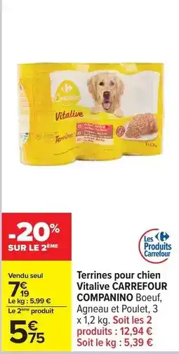 Carrefour Drive Carrefour - terrines pour chien companino boeuf, agneau et poulet, 2,6% m.g offre