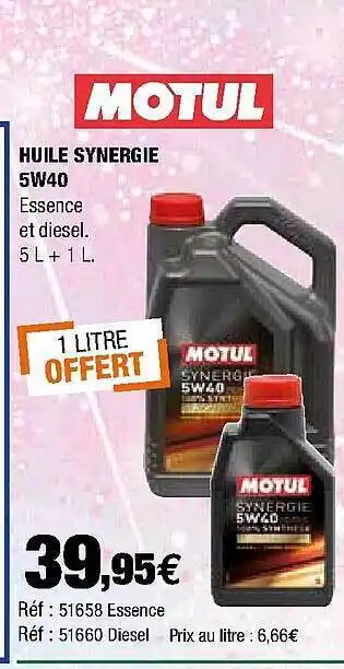 Autobacs Huile Synergie 5w40 Motul offre