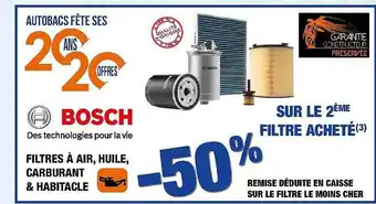 Autobacs Filtre à Air, Huile, Carburant & Habitacle Bosch offre