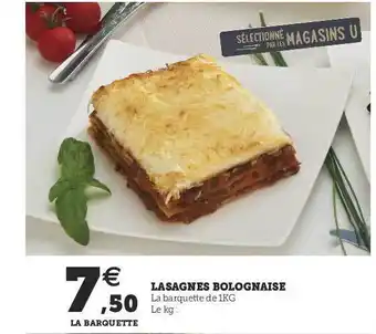 Super U Lasagnes Bolognaise offre