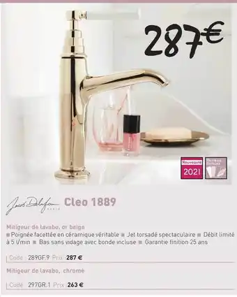 Mitigeur De Lavabo, Or Beige Cleo 1889 Jacob Delafon