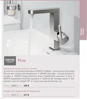 Mitigeur De Lavabo Taille M, Chromé Plus Grohe