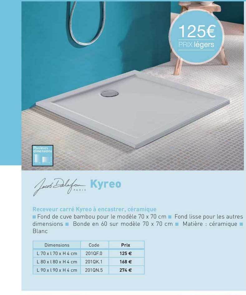 Promo Receveur Carré Kyreo à Encastrer, Céramique Kyreo Jacob Delafon