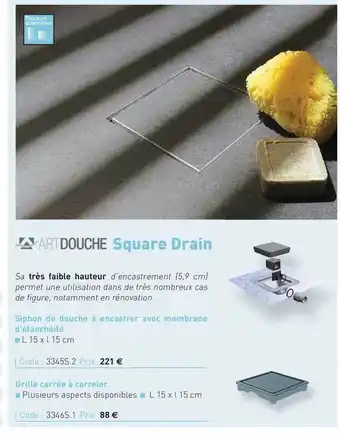Siphon De Douche à Encastrer Avec Membrane D'étanchéité Square Drain Artdouche