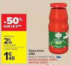 Carrefour Market Ciro - sauce pinsa offre