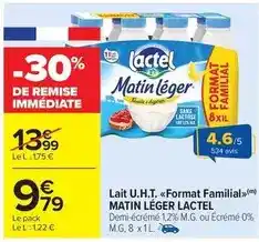 Carrefour Market Lactel - lait u.h.t. format familial offre
