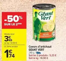 Carrefour Market Géant vert - cœurs d'artichaut offre