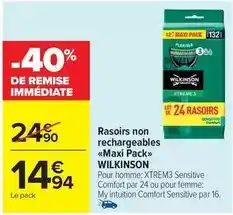 Carrefour Market Wilkinson - rasoirs non rechargeables maxi pack offre