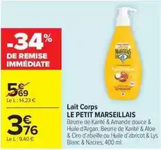 Carrefour Market Le petit marseillais - lait corps offre