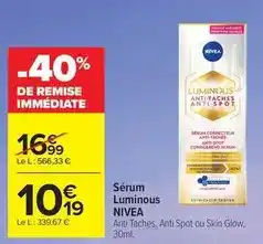 Carrefour Drive Nivea - sérum luminous offre