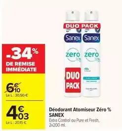Carrefour Drive Sanex - déodorant atomiseur zéro % offre