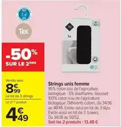 Carrefour Drive Tex - strings unis femme offre
