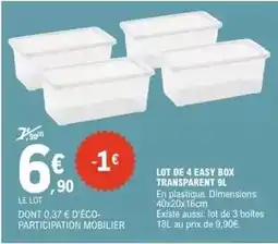 E.Leclerc Lot de 4 easy box transparent 9l offre
