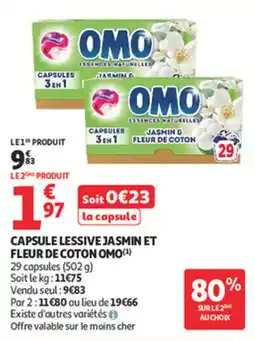 Auchan Supermarché Capsule lessive jasmin et fleur de coton omo offre